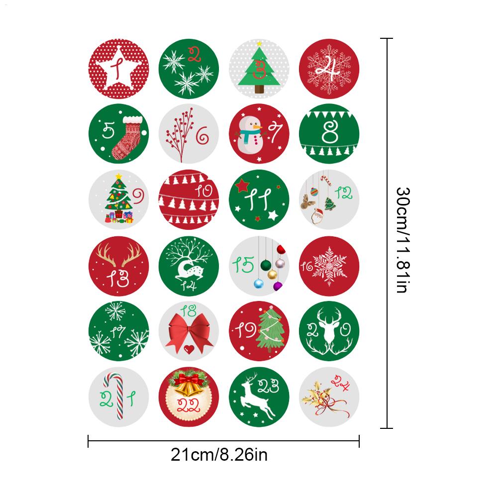 1-24 Christmas Advent Calendar Number Paper Stickers DIY Gifts Baking Package Envelope Stationery Xmas Party Seal Label Stickers