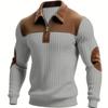 Men Quarter Zip Shirt Long Sleeve Turndown Collar Pullover Color Block Jacquard Sweatshirt with Elbow Patches for Daily Wear