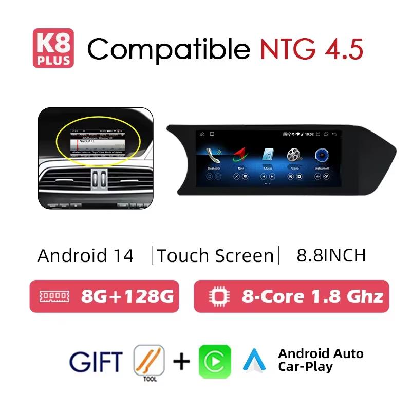 2025 New Android 14 Auto Radio Carplay For Mercedes C Class W204 2011-2014 Car Multimed Player Screen BT WIFI Stereo GPS Navi