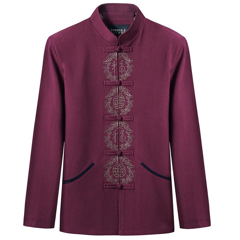 Casual Tang Dynasty Daddy Loose Comfortable Jacket Ethnic Clothing Cotton Long Sleeve Embroidery