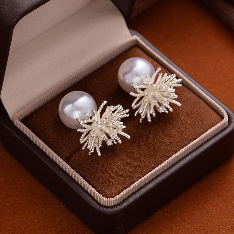 Mori Милый сказочный стиль Одуванчик Фейерверк Жемчужный кулон Серьги-гвоздики Женские Простые Высококачественные Серьги с Серебряной Иглой