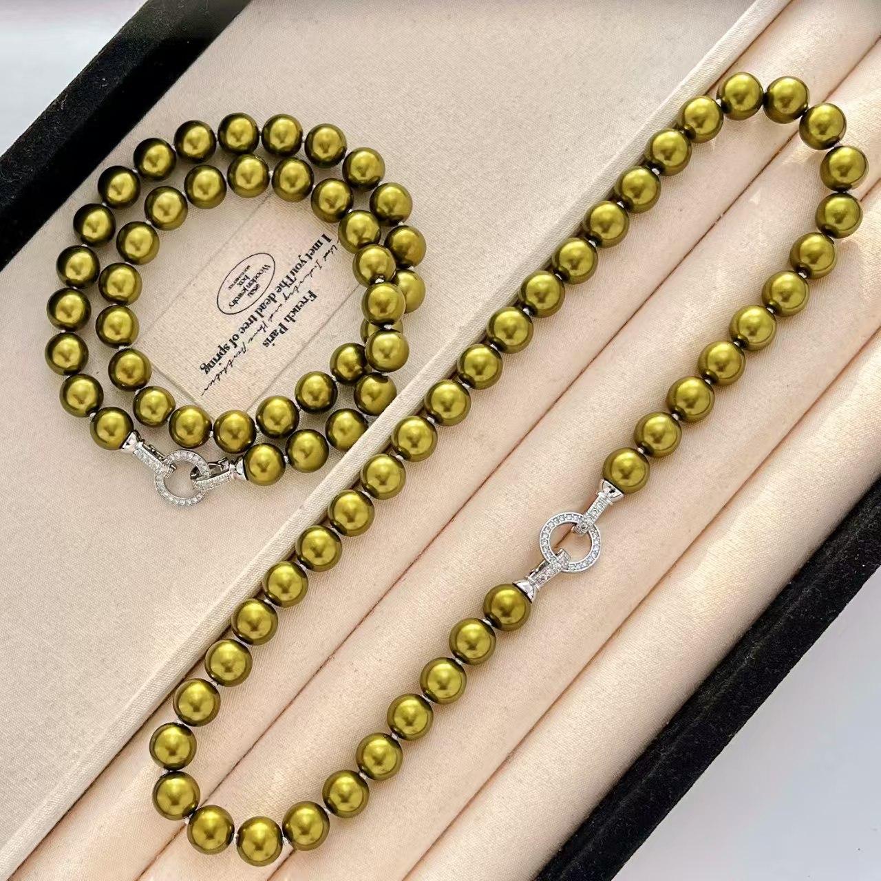 

High Quality 10Mm Retro Premium Metal Turquoise Faux Crystal Pearl Necklace Collarbone Chain