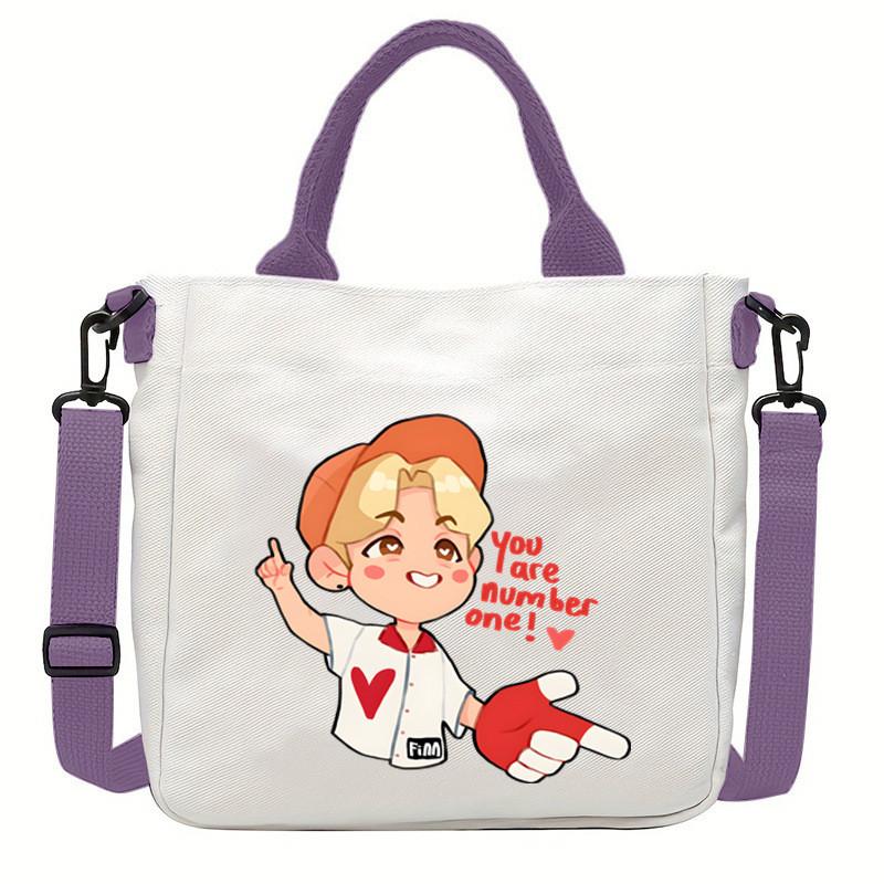 Felix Kpop Band Super Star Printed Crossbody Bag Casual Canvas Shoulder Bags