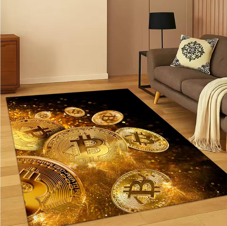 Living Room Rug 3D Gold Coin Wealth Theme Carpet Non-Slip Soft Easy To Clean Durable Trendy Fun Luxury Decor Area Home Decor Mat
