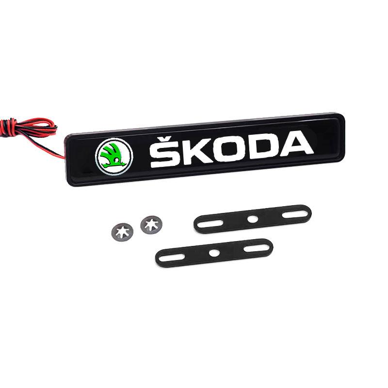 AHUQ1 Car Front Cover Grille Lamp Emblem Decor Lightings LED Light For Skoda Fabia Octavia Karoq Kodiaq Superb Rapid Citigo Scale A7