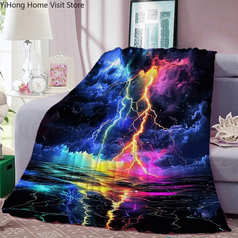 Flannel Throw Blanket Colorful lightning special HD Printed,suitable for sofas,beds,offices,travel,camping chairs,warm blanket