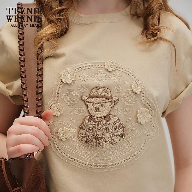 Teenie Weenie Women's Bear Embroidered Short Sleeve T-Shirt