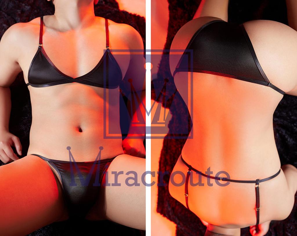 Bra Panty Smooth Clear Gay [Miracroute] Men's Set, Thin, Smooth, Fabric, Stockings, Bra, Shorts, String, Panties, (Black)