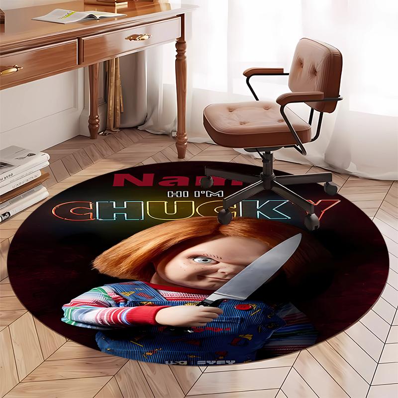 Custom Name Chucky Printed Round Rug Carpet Chair Rug Area Rug Entryway Doormats,for Office Chair Living Room Bedroom Kitchen Room.