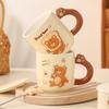 Keramické hrnky Milk Fufu Roztomilé hrnky s medvědem z chleba Hrnky na kávu a mléko pro pár do kanceláře i domů Lžíce s víčkem