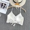 Tassel Crop Tops Retro Wild Hollow Perspective Sexy Spaghetti Strap Tanke Top Women Built In Bra New Back Lace Halter Neck