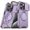 For iPhone 15 Pro Magnetic Phone Case Slide Lens Protection Ring Kickstand TPU+PC Cover