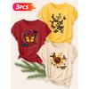 Three-piece Set Elegant Short-sleeved Shirt for Women Butterfly and Sunflower Print Round Neck Women's T Shirt Suitable for Spring