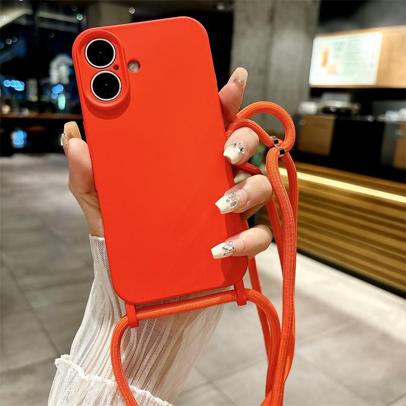

Чехол для телефона из жидкого силикона с ремешком для Apple iPhone 16 15 14 13 12 11 Plus Pro Max, защитный ремешок для руки, противоударный чехол For iPhone 13 красный