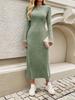 Women's Slim Fit Flared Sleeve Solid Color Knit Dresses