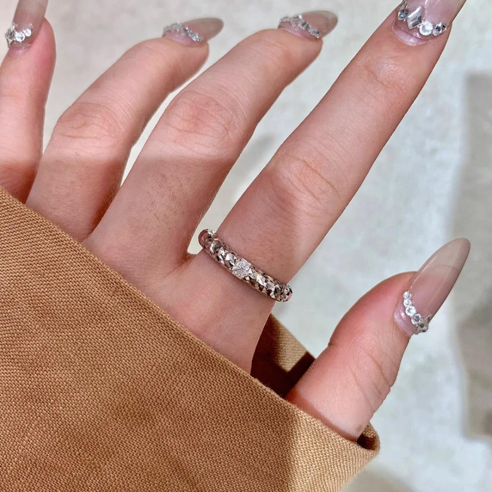 Open Ring Flash Diamond Geometric Design Fashion Minimalist Yulin Ice Bar Tail Ring adjustable