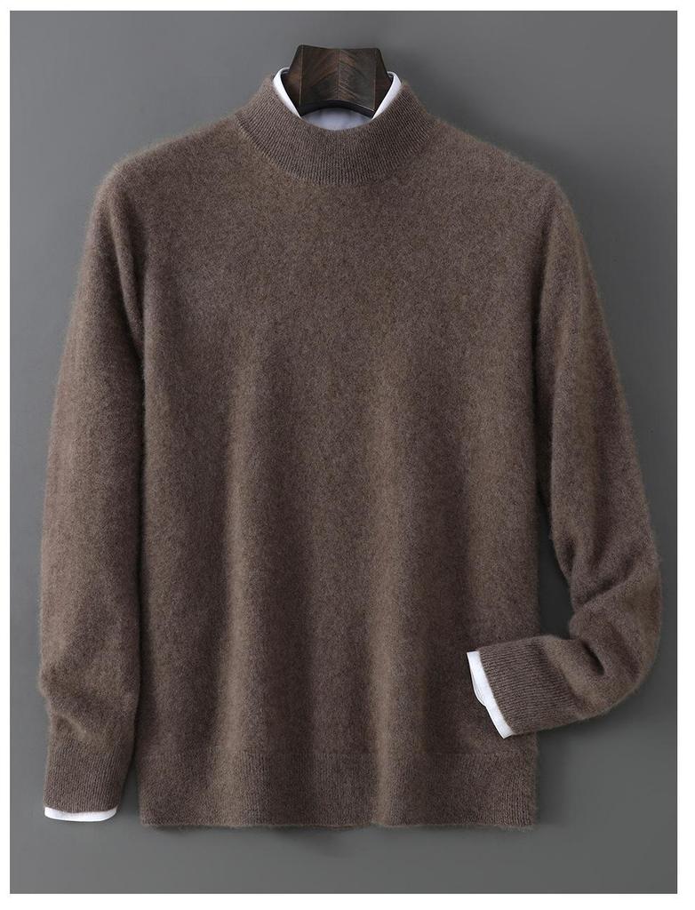 Men's 100% Pure Wool Half-High Neck Sweater - Solid Color, Business Casual Knit Base Layer Top