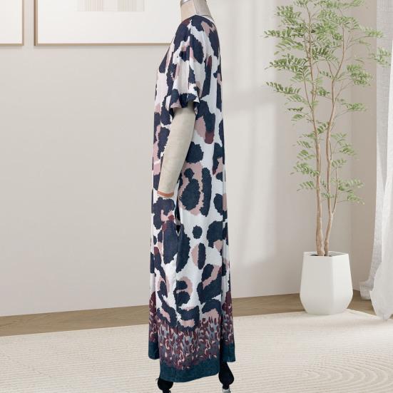 Women Summer T-shirt Shift Dress Leopard Print Short Sleeve V Neck