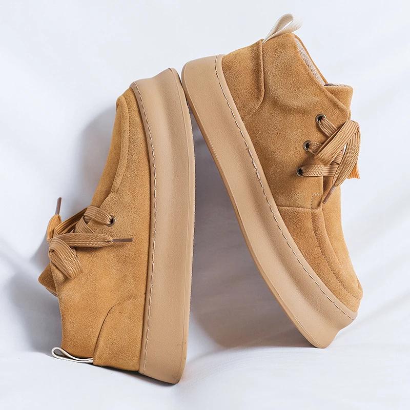 Genuine Leather Men's Casual Boots Designer Ankle Boots Handmade Sewing Male Walking Shoes Warm Plush Fur Winter Boots