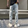 Guochao Denim Daddy Pants Fashion Butterfly Print Light Blue Washed Jeans Men's and Women's Couple Pants