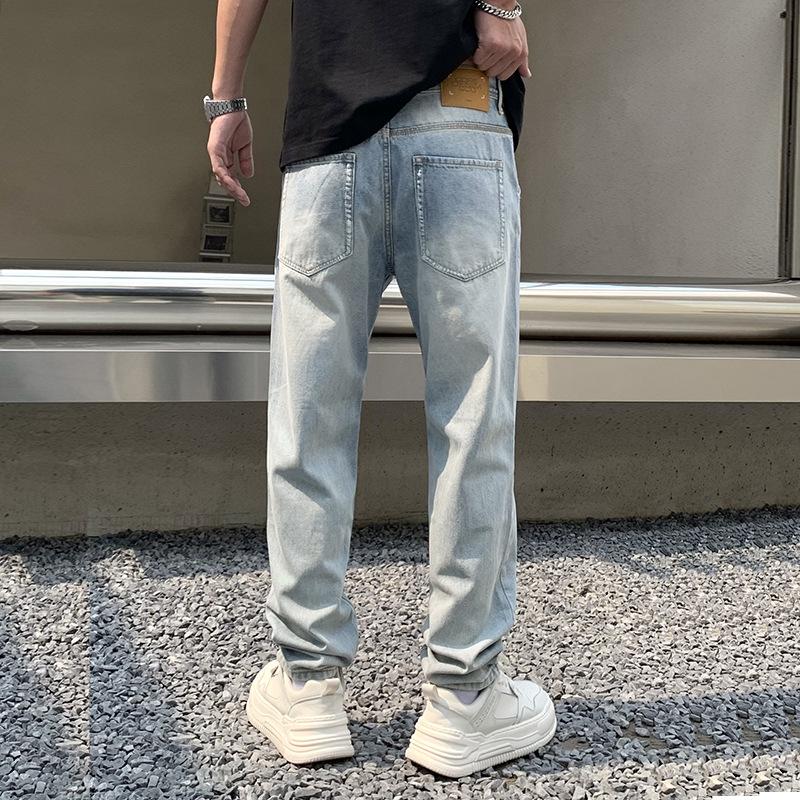 Guochao Denim Daddy Pants Fashion Butterfly Print Light Blue Washed Jeans Men's and Women's Couple Pants