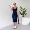 2025 Summer Elegant Square Neck Sleeveless Slit Denim Dress
