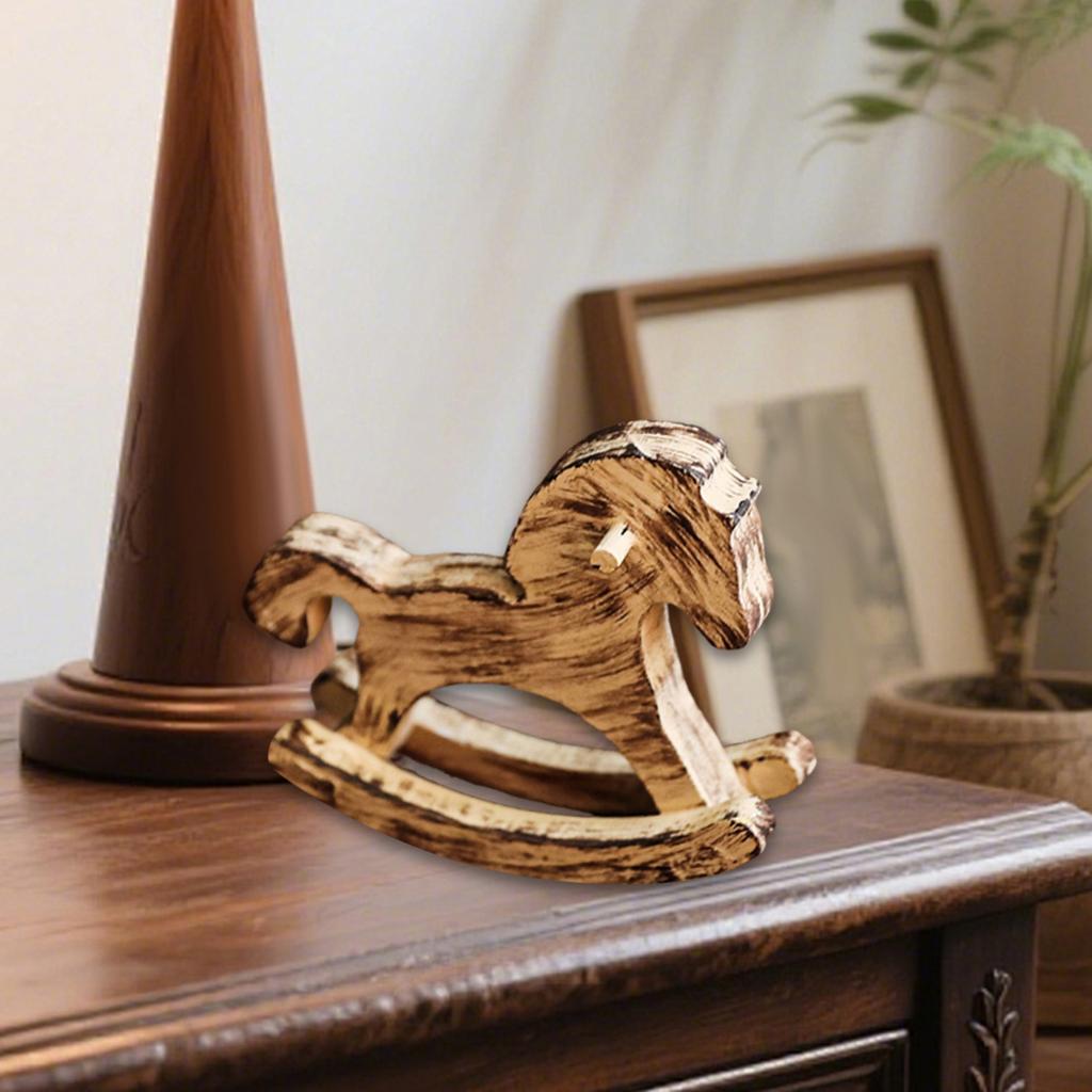 Wooden Rocking Horse Table Decoration Centerpiece Ornament Art Furnishing Craft Rocking Horses Figurine Collectible Home Decor