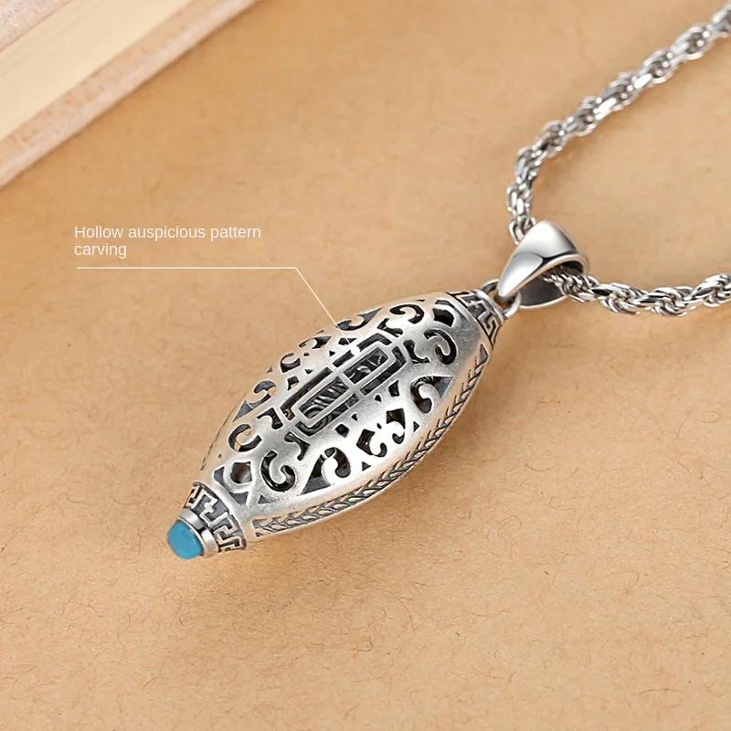 Fashion Simple Six Character Truth Spinning Cylinder Necklace For Men And Women Retro Transit Pendant Sweater Chain Punk Jewelry