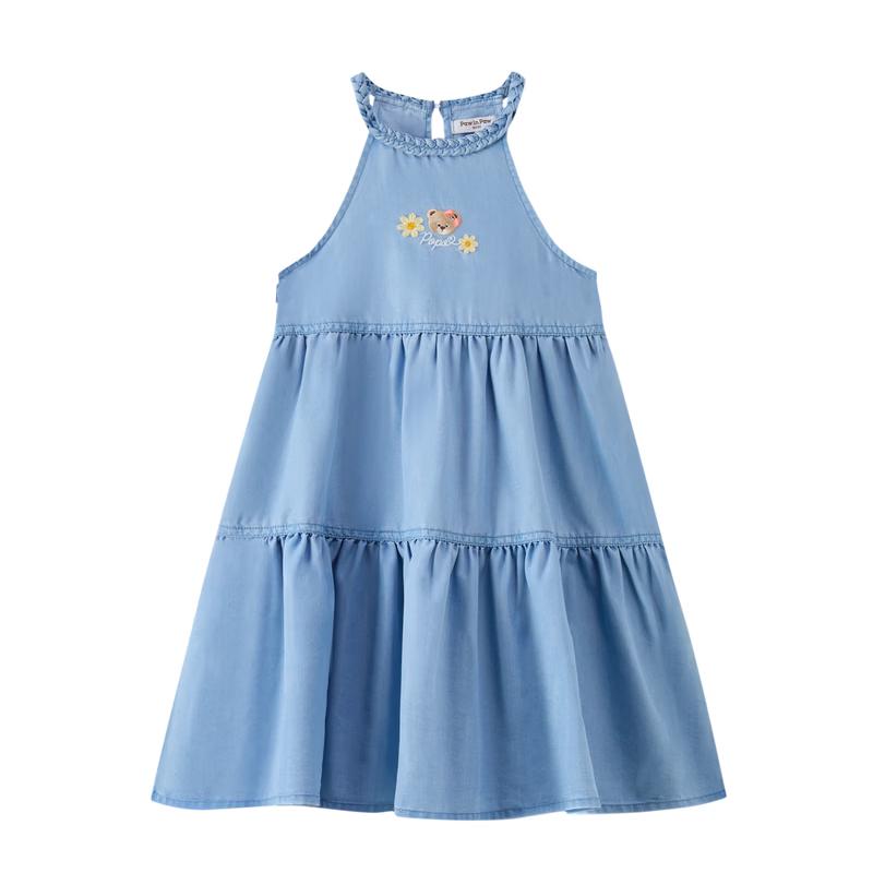 PawinPaw Girls' Cartoon Bear A-Line Denim Dress