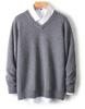 Men's 100% Wool V-Neck Sweater - Solid Color, Loose Fit, Long Sleeve Knitwear