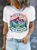 Women Crew Neck T‑Shirt Short‑Sleeve Top "Life Is Better In The Mountains" Vibrant Geometric Mountain Landscape Print Daily Casual Tees