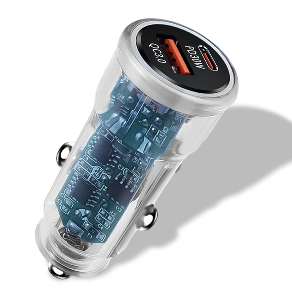 48W PD Transparent Car Charger QC3.0 Fast Charging Mobile Phone Car Charger Socket For iPhone 14 Pro Xiaomi Samsung Cars Adapter