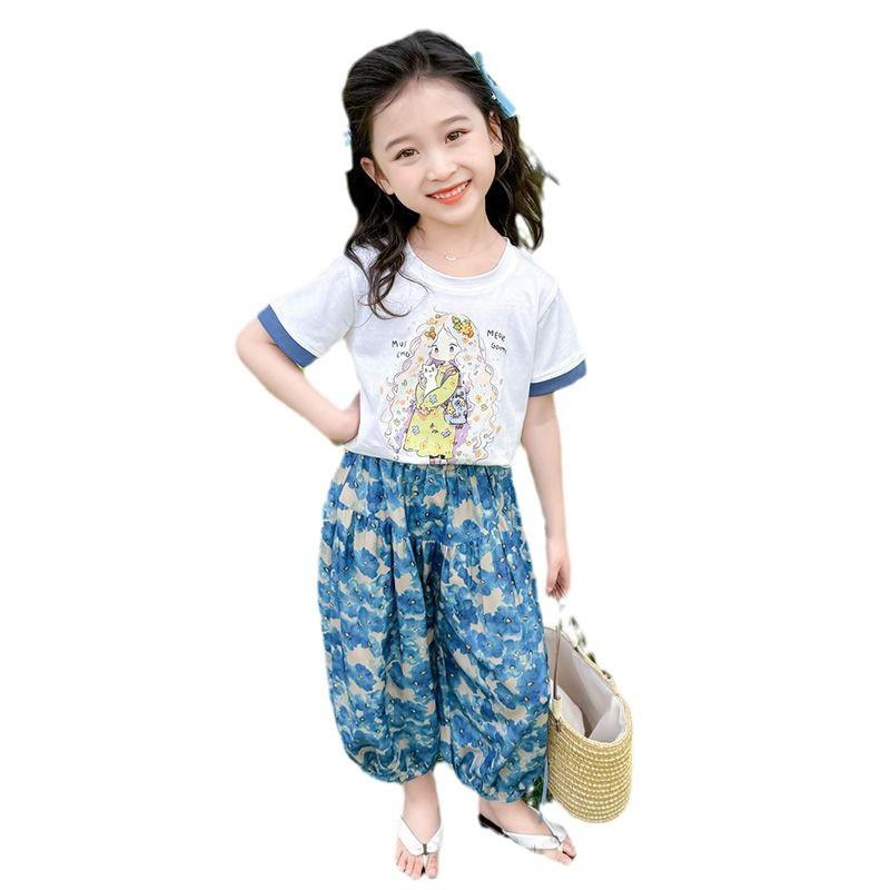 Girls Summer Korean Two Piece Set Short Sleeve Top and Shorts