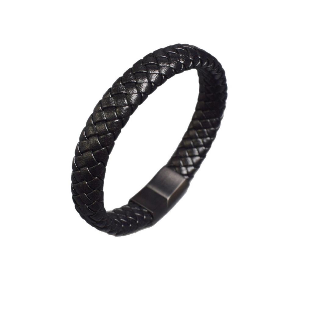 Punk Stainless Steel Magnetic Buckle Hand Woven Wide and Thick Leather Rope Bracelet Men Luxury Jewelry Gift