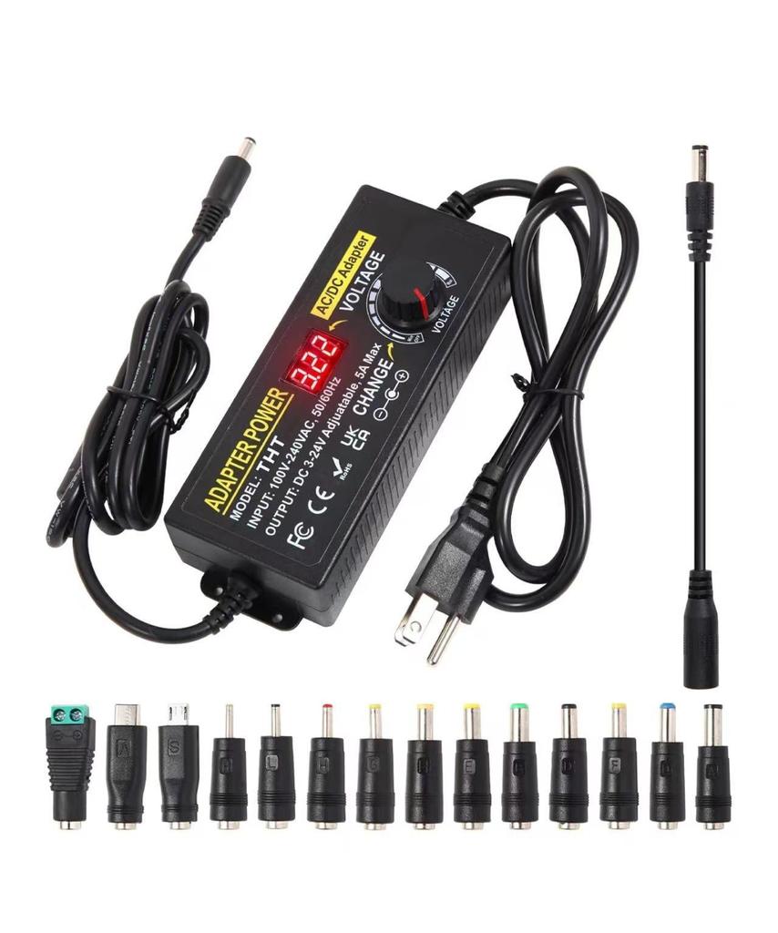 Adjustable 3-24V 3A Power Adapter for Motors, Pumps, and LED Lights