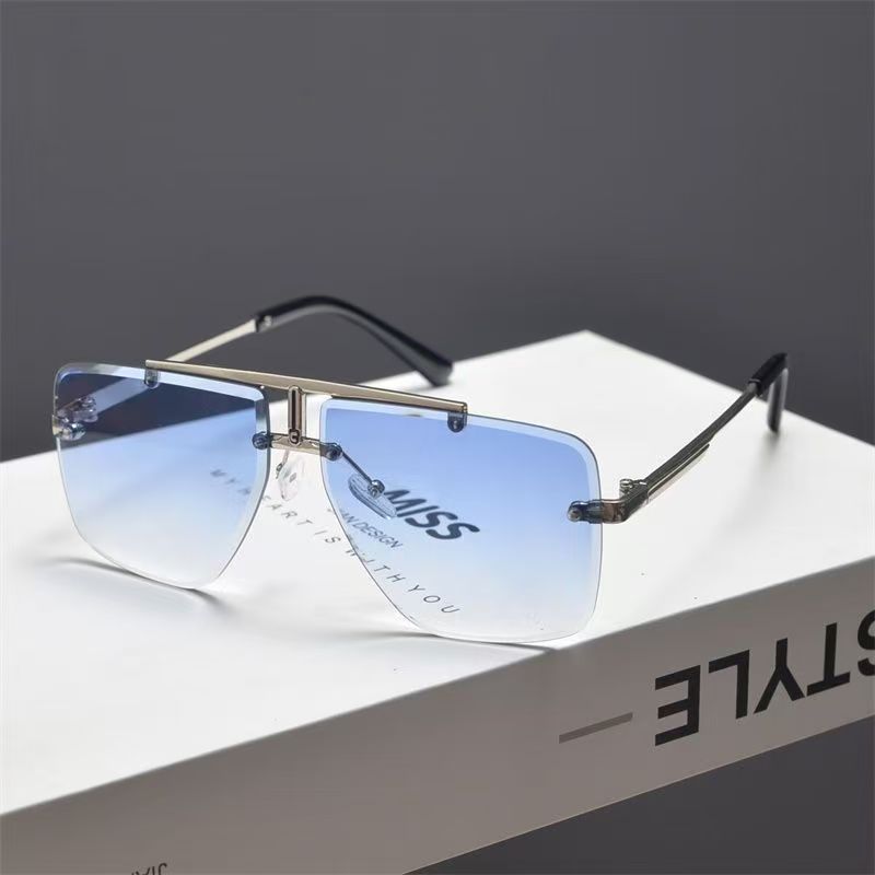 Retro Pilot Metal Sunglasses Fashion Korean Style Men Square Shades Trendy Ins Popular Brand Design Glasses Uv400 Sun Glasses
