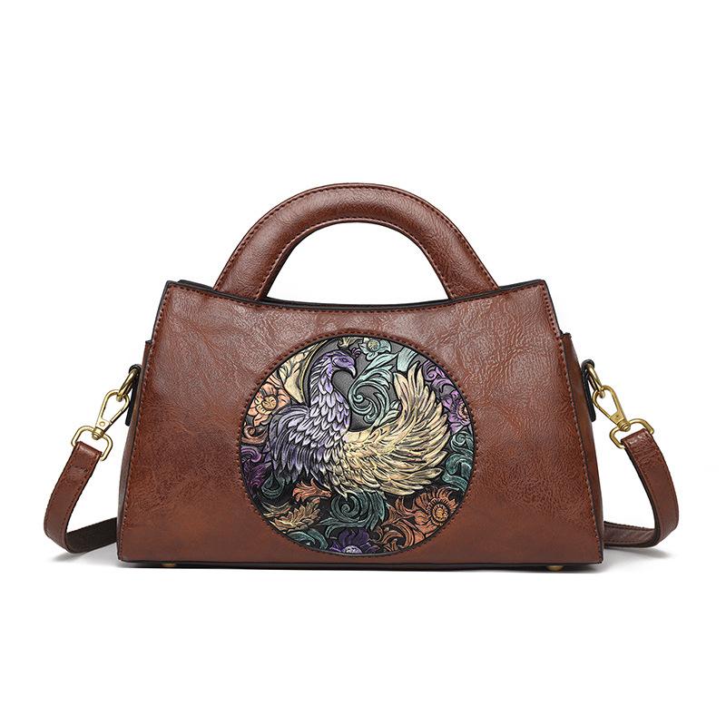 Bolso de Mano Vintage Chino Tallado a Mano de Textura Premium y Gran Capacidad - Bolso de Hombro Étnico en Relieve para Mujer