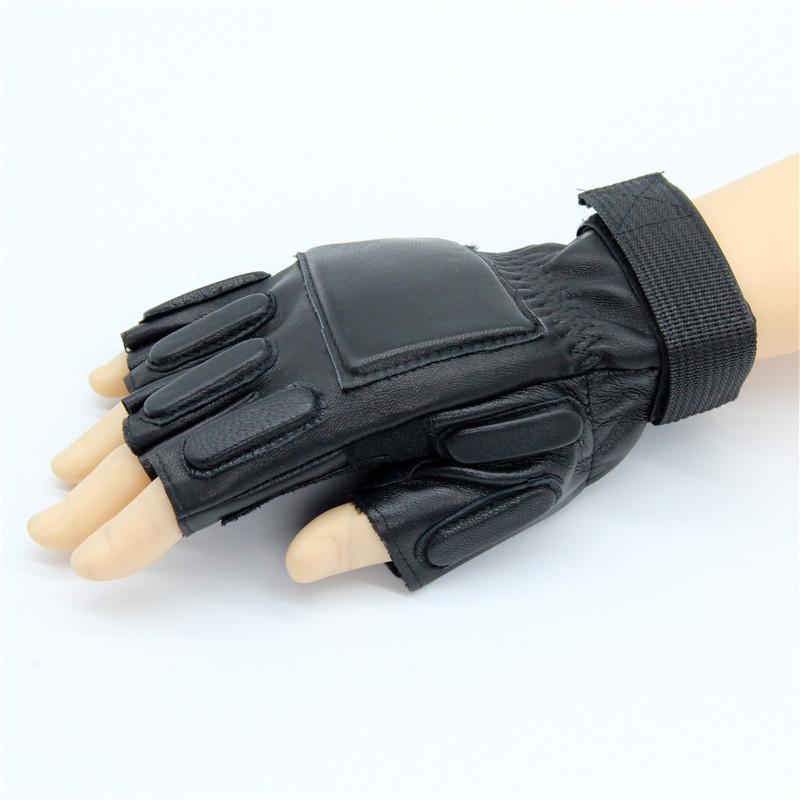 Men s Tactical Sheepskin Half-Finger Cycling Gloves with Protective Wristbands L