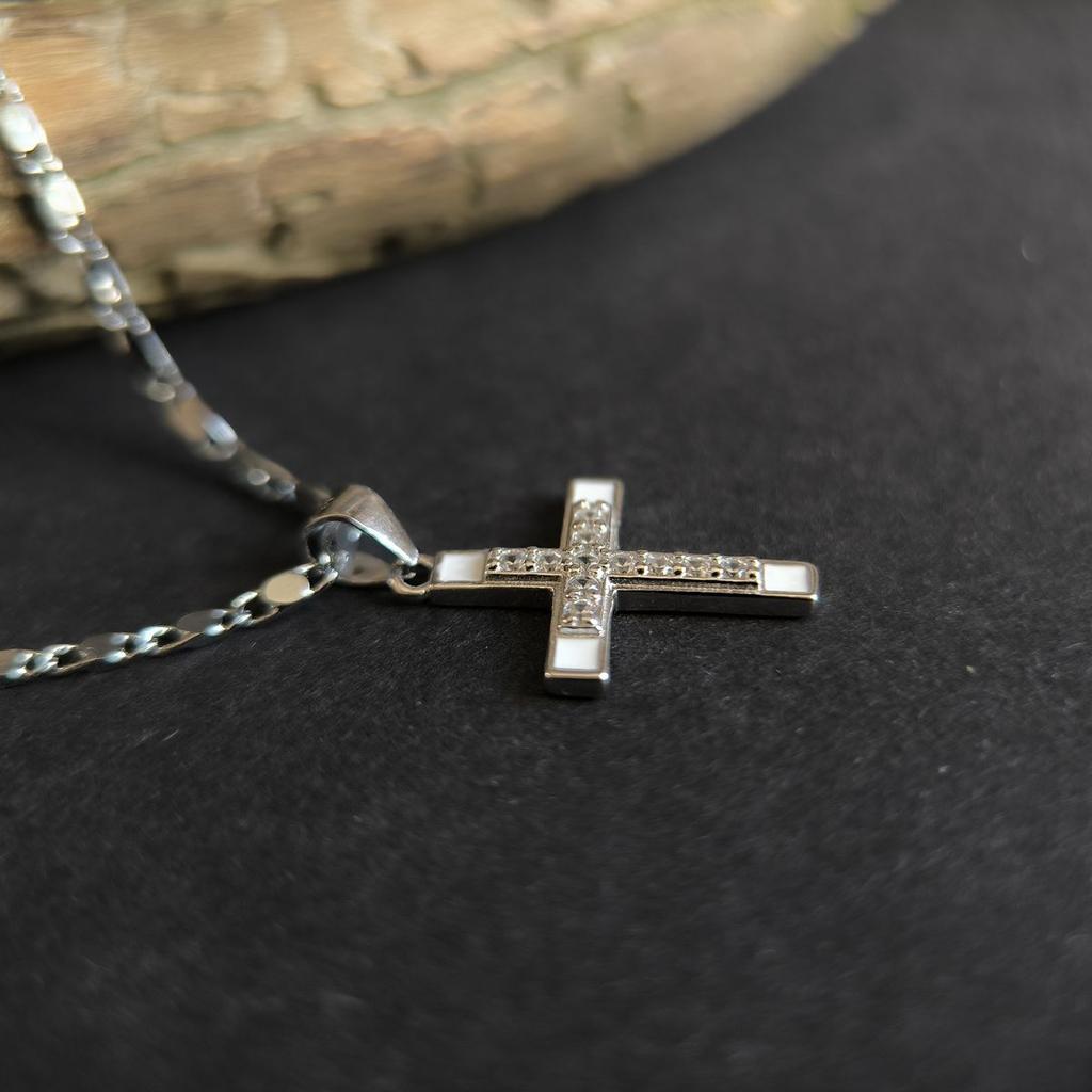 Silbernes Kreuz mit Zirkonia, Emaille (2192961)