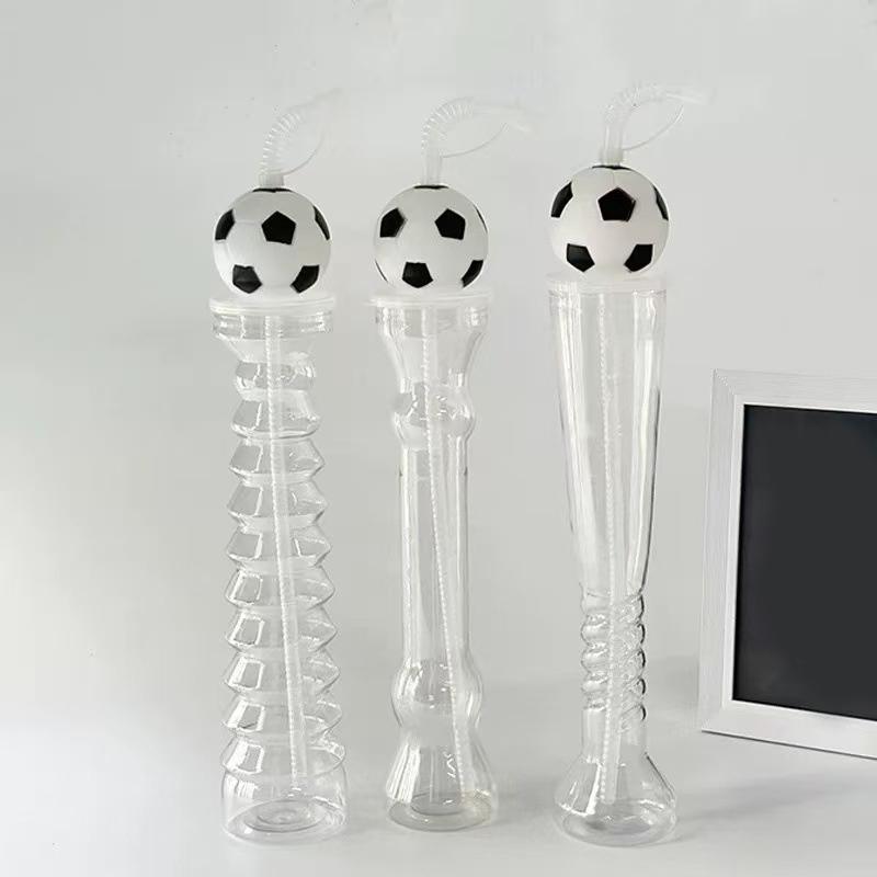 Football Water Bottles Sipper Cups For Milk Tea Coffee Juice Portable Transparent Straws Juice Mug For Birthday Party Fan Bar