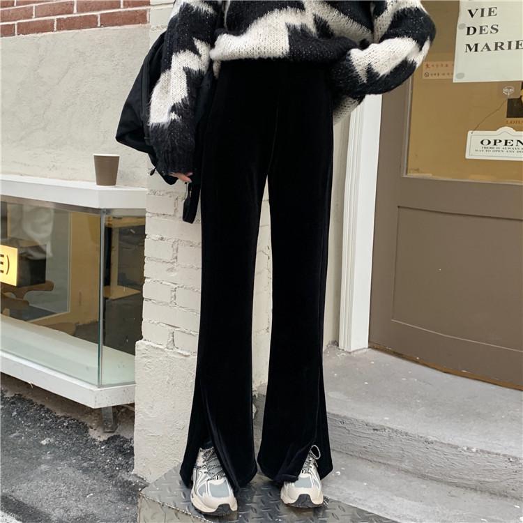 

Расклешенные широкие брюки из бархата с высокой талией для женщин – повседневный облегающий крой на осень и зиму XL чёрный