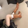Embroidered Western Cowboy Boots Pointed Toe Thick Heel Medium Tube Maillard Boots Retro Slim Versatile Knight Boots
