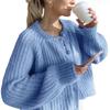 Women's Solid Color Round Neck Loose Simple Knitted Cardigan Top  Long-Sleeved Sweater