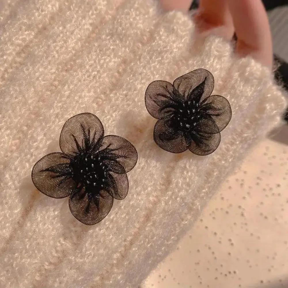 

Vintage Korean Fashion Black Flower Bud Earrings for Women Jewelry New Trending Autumn Winter French Women s Lace Earrings Gifts