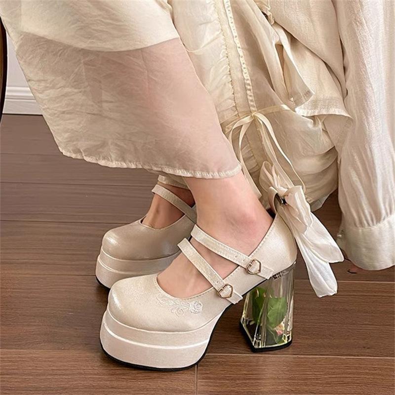 

Красивые туфли-лодочки на высоком каблуке в сказочном стиле для женщин 2025 новые лоферы, не утомляющие ноги, на толстом каблуке, одинарные туфли 40