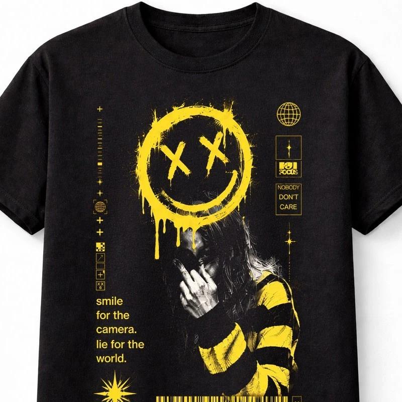 Fake Smiles Emo Grunge Y2K Sad Face Graphic Unisex TShirt S