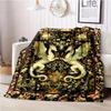Dragon Flannel Blanket, Polyester Knitted Digital Print Mythical Winged Dragons & Flowers, Soft Warm for Sofa & Bed