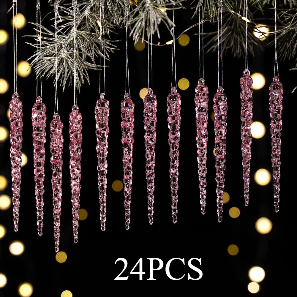 24 Pieces of Creative Christmas Acrylic Simulated Icicles Christmas Tree Hanging Decorations, Suitable for Christmas Home Decora