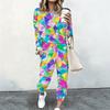 Women Crew Neck Long Sleeve Blouse And High Waist Wide Leg Trousers Two Piece Casual Suit
