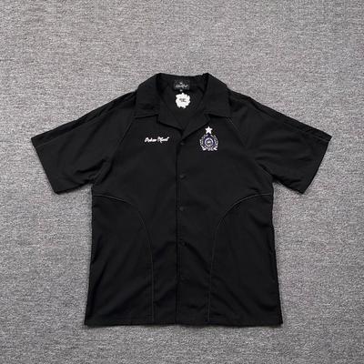 LUXEONClassic Black Letters Logo Embroidery Short Sleeved Shirts Men Women Casual Loose Shirt